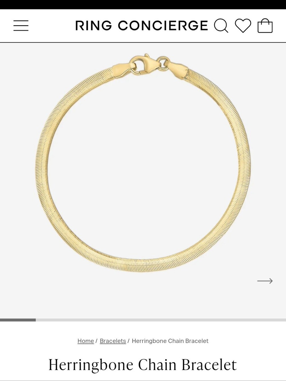 Ring Concierge Gold Herringbone Bracelet- DISCONTINUED 4MM